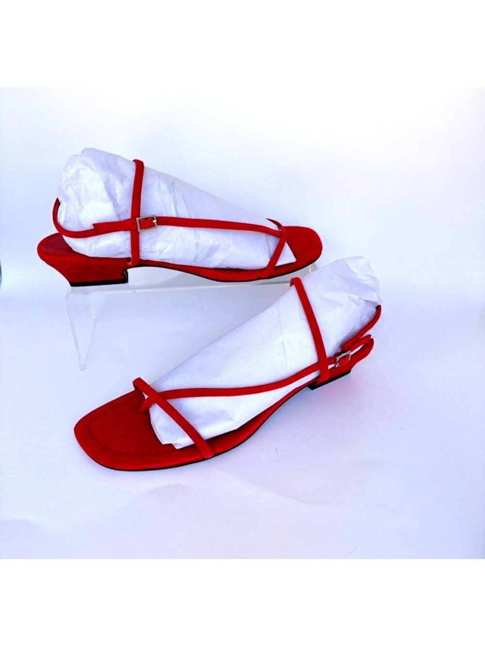 Madewell Maycie T-Strap Sandals Red Suede Low Heel Size 8 - Picture 6 of 9